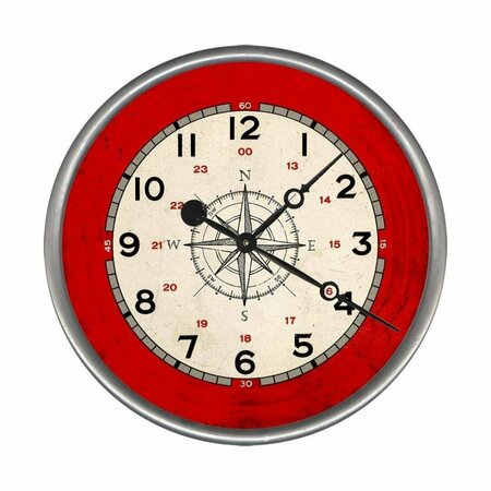 HOMEROOTS 15 in. Rustic Red & Cream Compass Wall Clock 401549